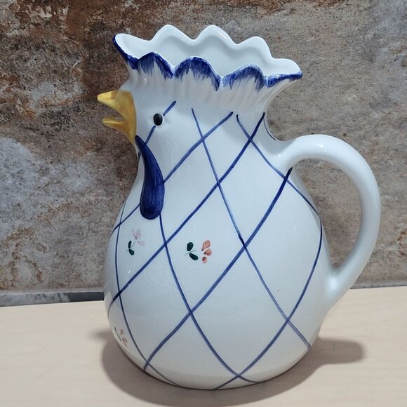 Vintage Italian Ceramic Rooster Chicken Pitcher Watering Jug Hand Painted - Picture 2 of 13